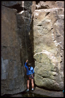 Julie belaying Matt up and intersting chimney...